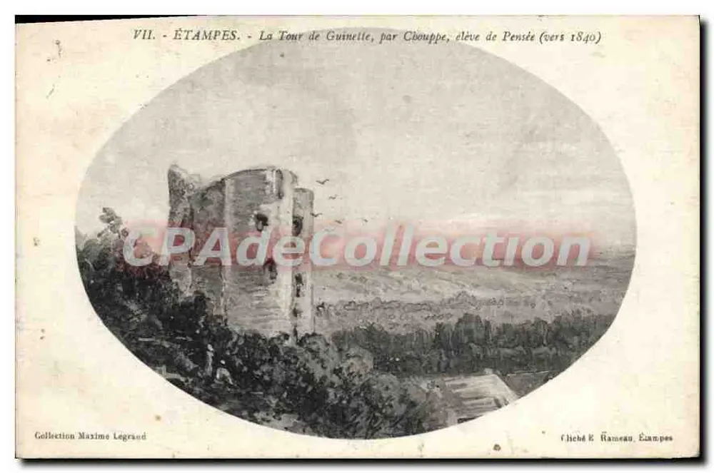 Étampes — Die Guinelle-Turm — Zeichnung von Cloupppe, Schüler von Pensée (um 1840) - Vorderseite