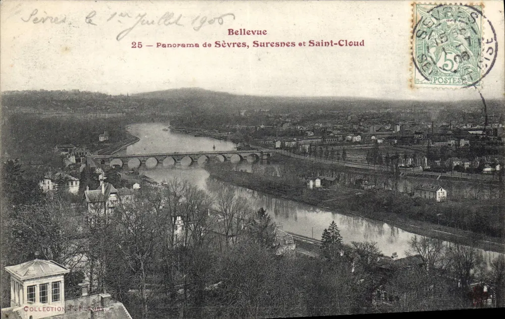Panorama de Sèvres, Suresnes e Saint-Cloud — Bellevue — Coleção F. Fugues - Frente