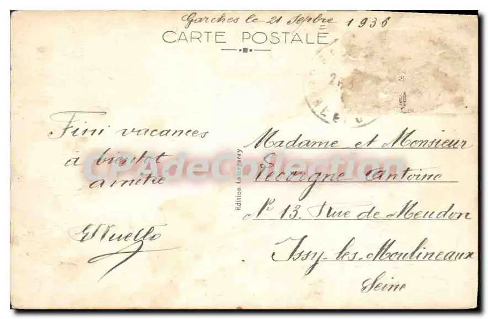 Garches (S.-et-O.) — Het Monument aux Morts 1914-1918 — Editie Lasségary n°47 - Achterkant