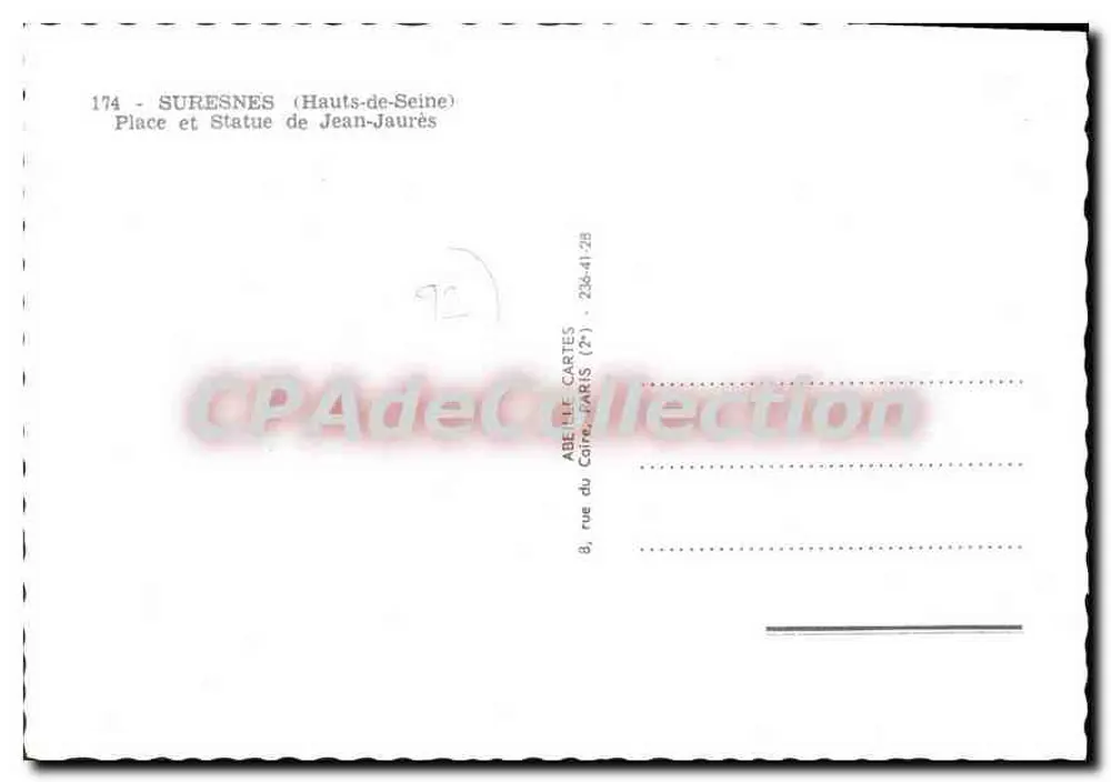 Suresnes (Hauts-de-Seine) — Pátio e Estátua de Jean Jaurès — editor ABEILLE CARTES - Verso