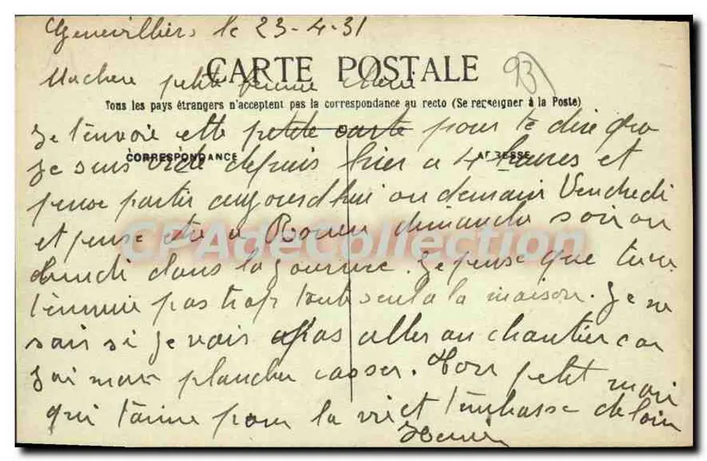 Ile Saint-Denis — Seine-Ufer und die Schulen — E.M. n°1294 - Rückseite