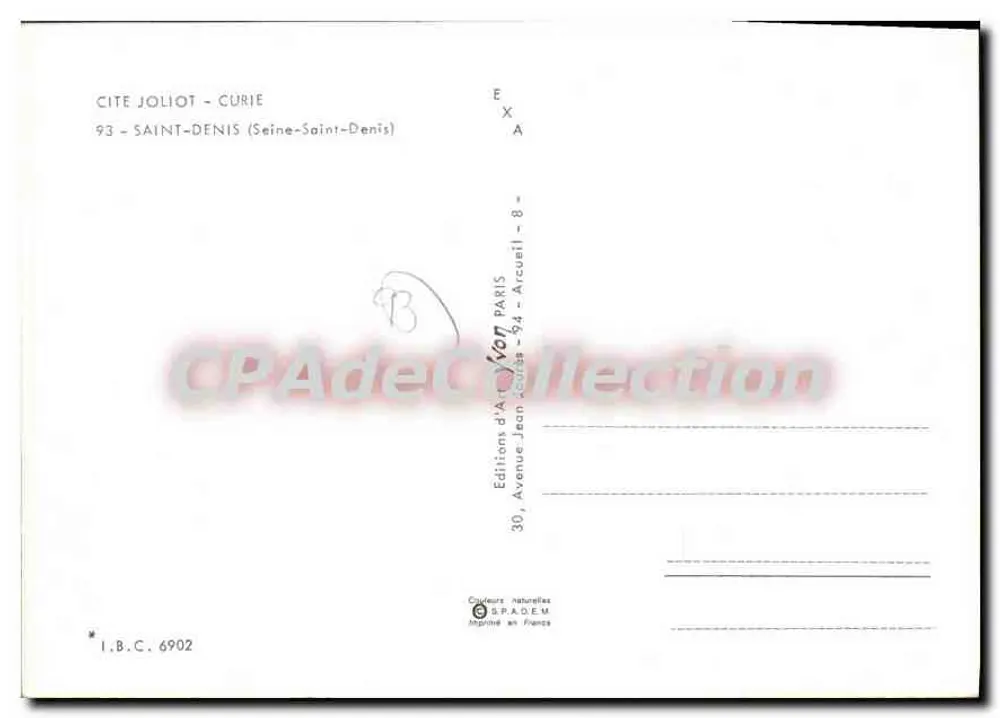 Cité Joliot-Curie — Saint-Denis — Wydawnictwo Jean B.A.D.E.M. nr 6902 - Rewers