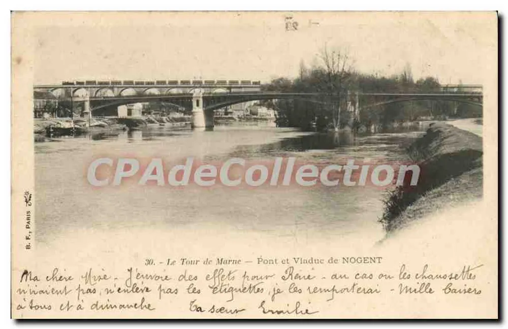 Le Tour de Marne — Brücke und Viadukt von NOGENT — B. E. Paris, n°30 - Vorderseite