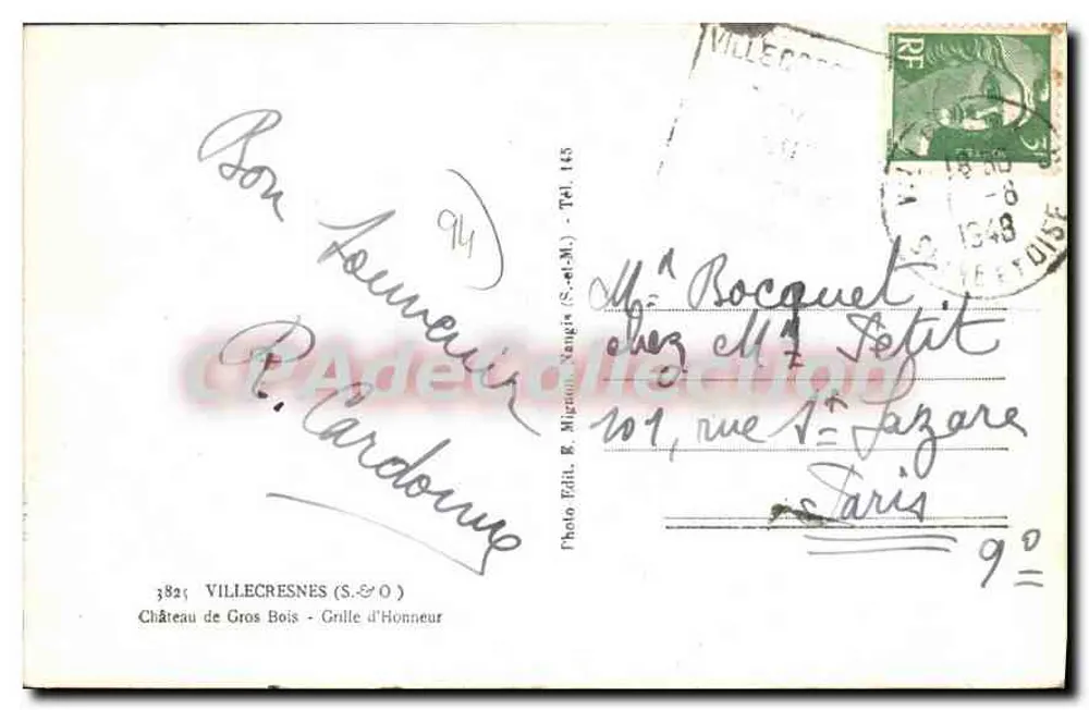 Schloss Gros Bois — Ehrenpforte — E. Mignon - Rückseite