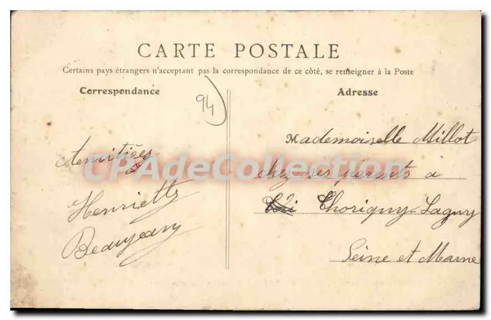 Die Überschwemmungen vom 27. und 28. Januar 1910 - Die Marne am Nogent-Viadukt während der höchsten Flut — E. Facielle, photo.-verlag, Le Perreux - Rückseite