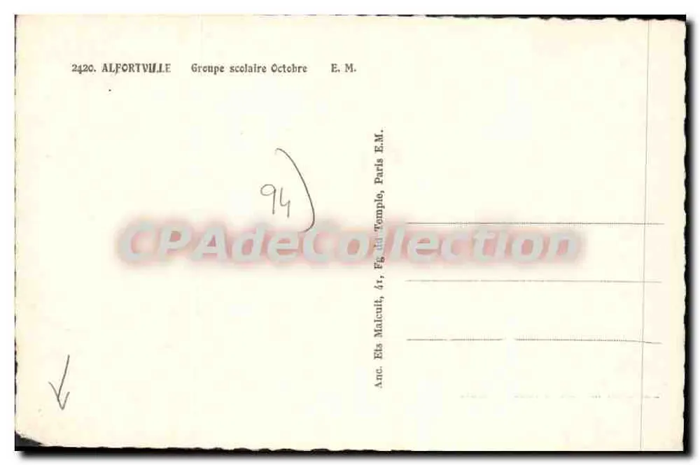 Alfortville — Schulfahrt Oktober — E.M. — Anc. Els Malcult, 41, rue du Temple, Paris - Rückseite