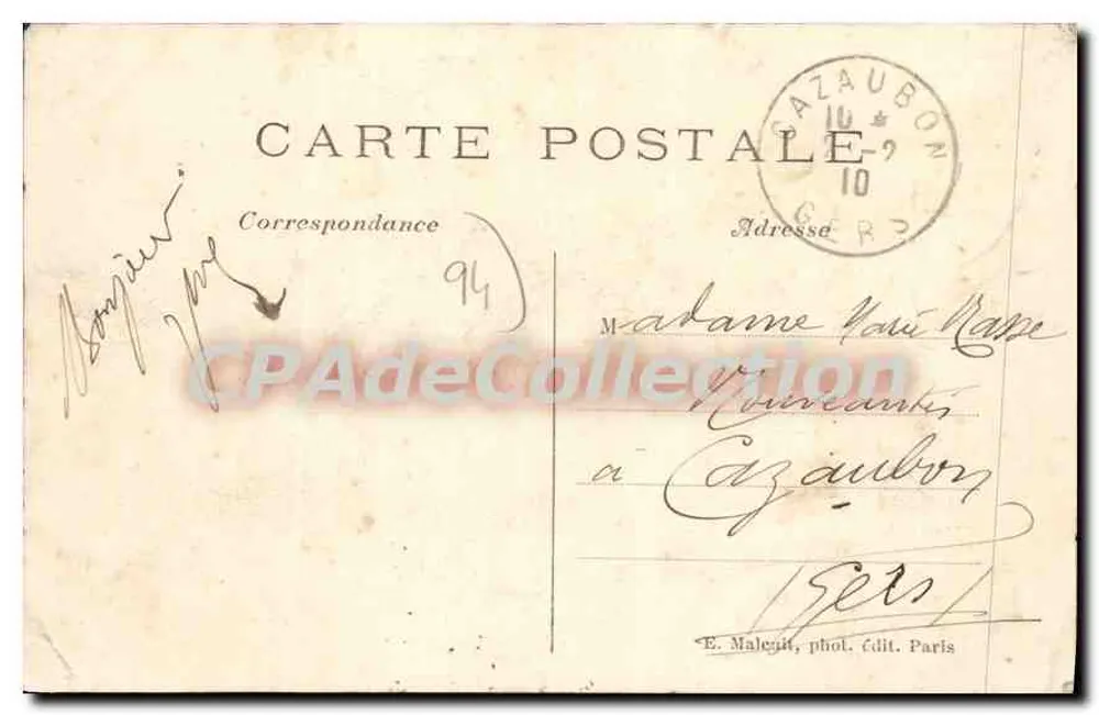 Alfortville — Überschwemmung im Januar 1910 — E. M. - Rückseite