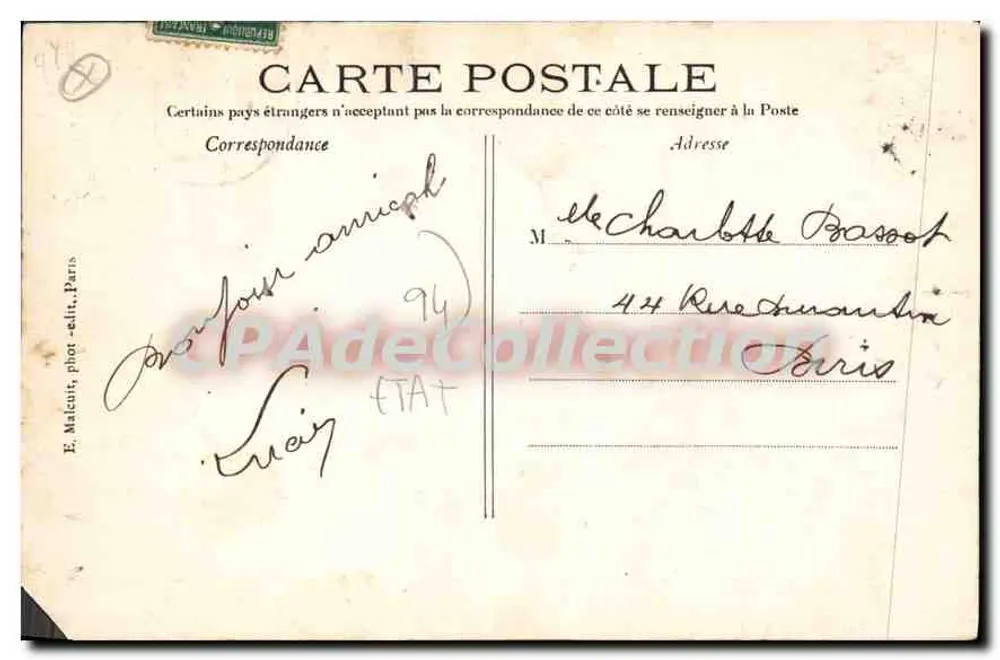 Créteil — A Prefeitura — E. Malecuit, fot. - edit., Paris, n° 525 - Verso