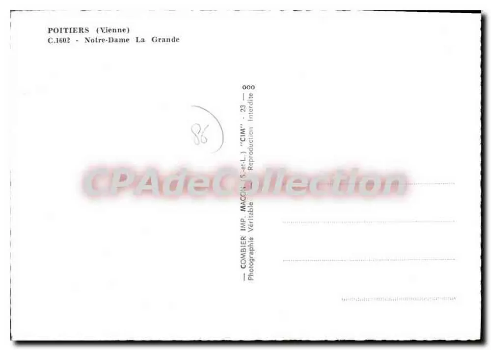 Poitiers (Vienne) — Notre-Dame La Grande — COMBIER (S.-et-L.) - Achterkant