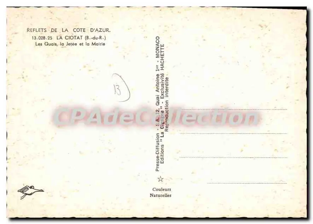 La Ciotat — Les Quais, la Jetée et la Mairie — Presses-Diffusion - Rückseite