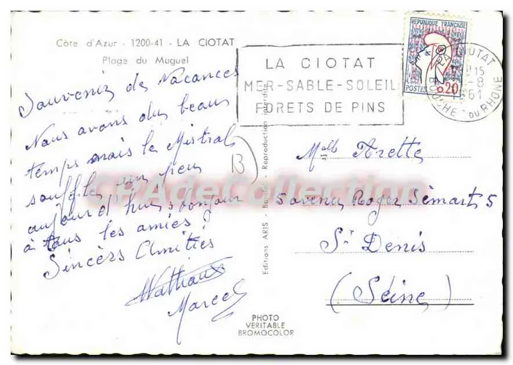 Praia do Muguel — La Ciotat — Edições ARIS - Verso