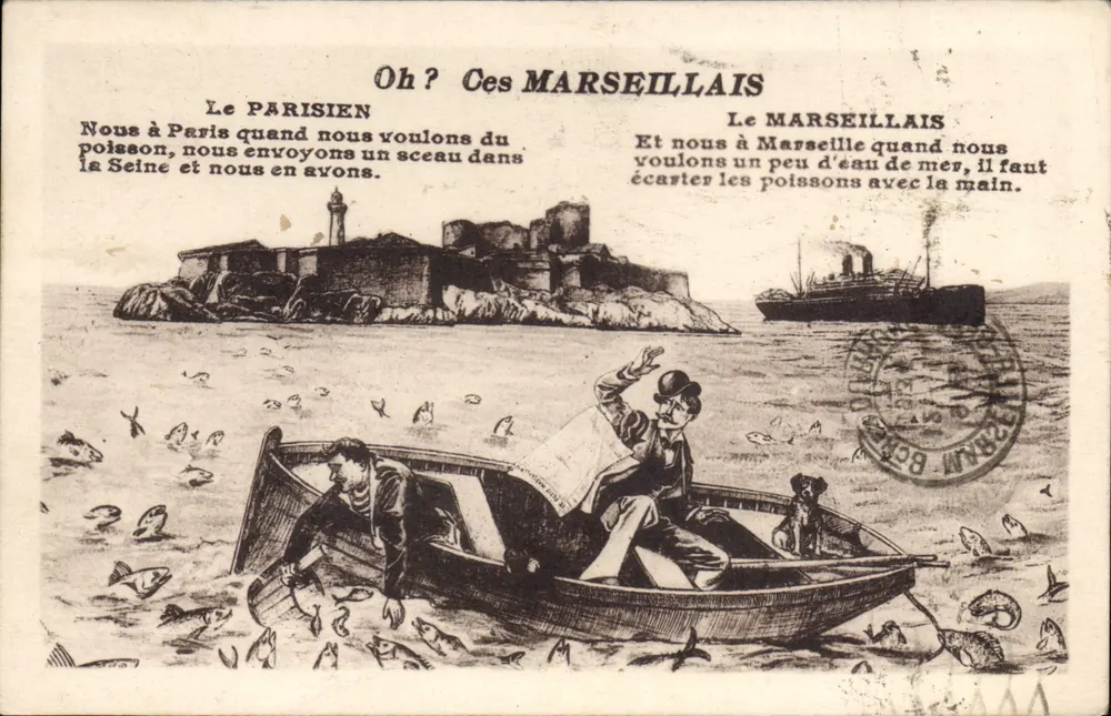 Paris/Marseille — Satirische Streitigkeit zwischen Parisianern und Marseillais — Verleger Le Parisien, Nummer nicht sichtbar - Vorderseite
