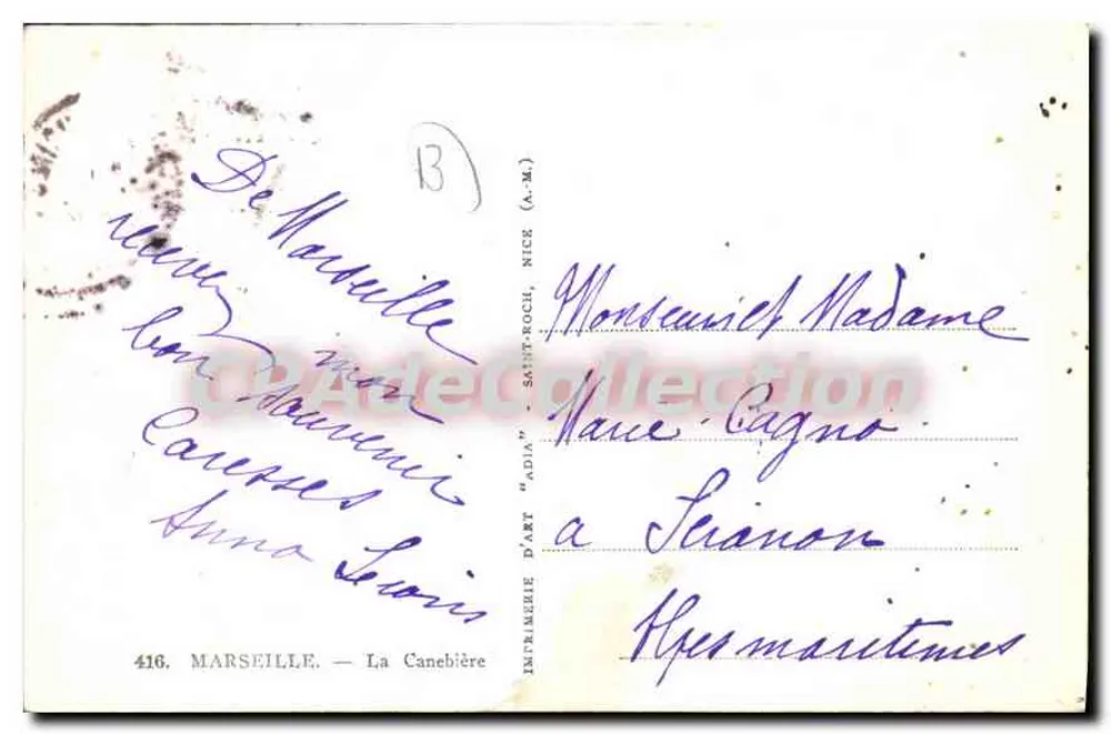 Marselha — La Canebière — Intrimérie d'Art 'Adin' — editor 416 - Verso