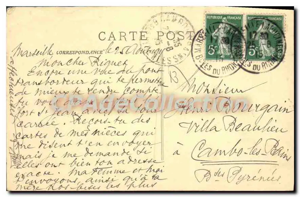 Marseille - Saída do Velho Port — Jacques Cypre — editor F.G. (F.G. no canto inferior esquerdo) - Verso