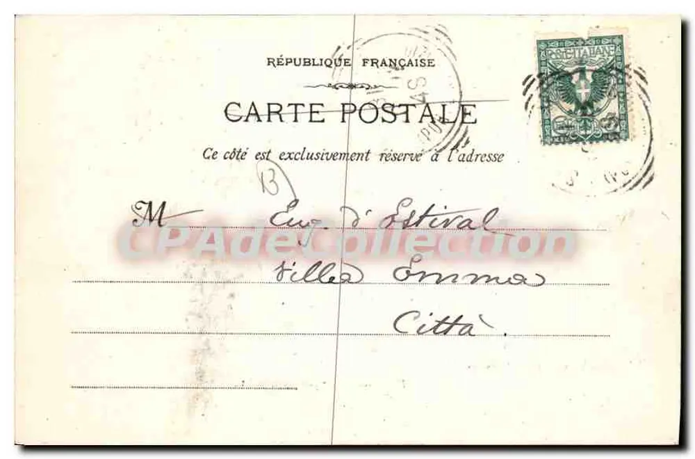 Marselha - La Cannebière — vista de rua com trêm e quiosques — Fototipia E. Lacour, 19, rua Thubaneau - Verso
