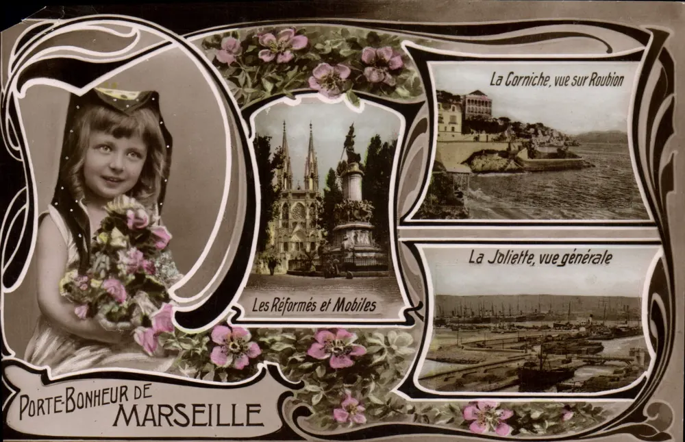 Marselha — vista da Corniche, da Joliette e da catedral — Porte-Bonheur de Marselha - Frente