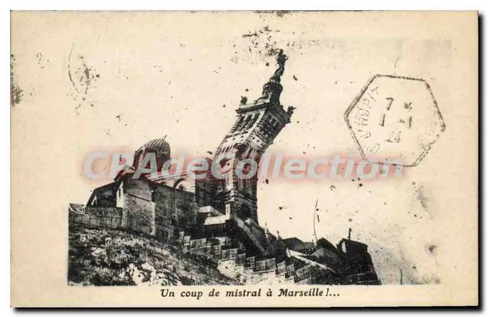Um vento forte em Marselha!... — vista da estátua da liberdade — editor desconhecido - Frente