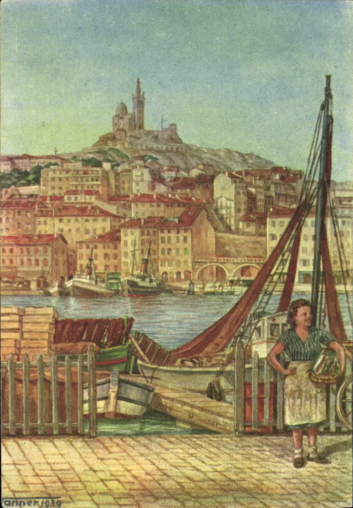 Marseille : Berg van Notre-Dame de la Garde — uitzicht op de haven — getekend door 'Anner 1939' - Voorkant