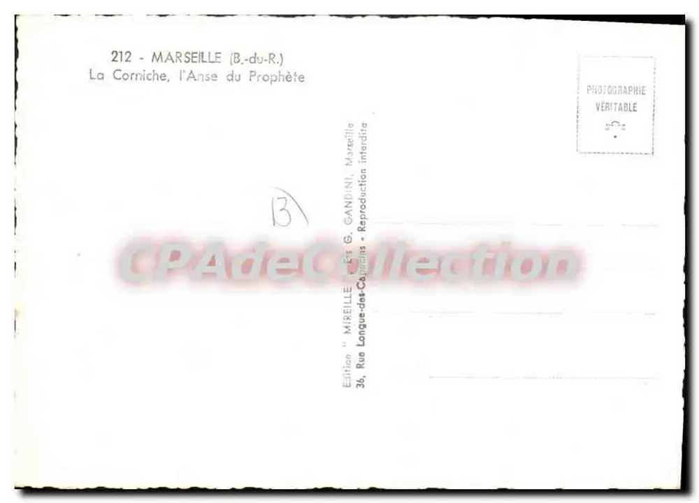 A Corniche, a Ense do Profeta — Marselha (B.-du-R.) — Edição Mireille - Verso