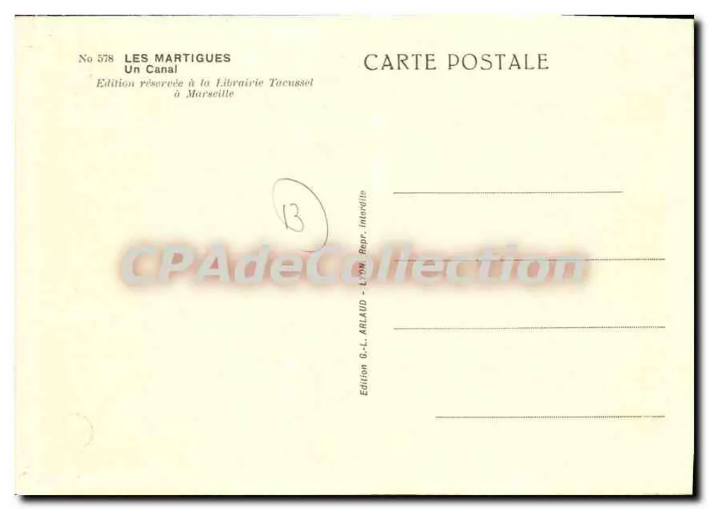 Les Martigues — Um Canal — Edição G.-L. Arlaud - Verso