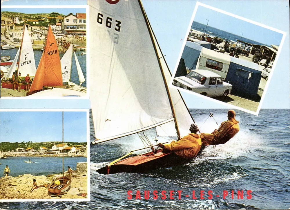 Sausset-les-Pins — Praias, veleiros e acampamento — Edição La Boîte à Cartes - Frente