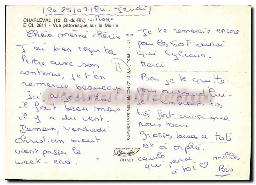 Prefeitura de Charleville — vista pitoresca — Impressor Combier, Macon - Verso