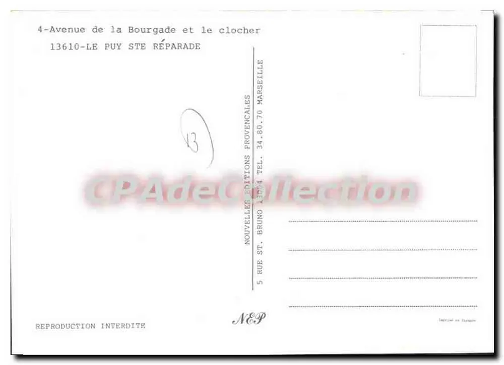 Igreja de Sainte-Réparate — Avenida da Bourgade — Nouvelles Éditions Provençales - Verso