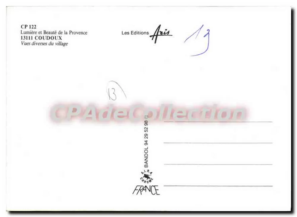 Coudoux — reflexos de Coudoux — Les Editions Aris, n° CP 122 - Verso
