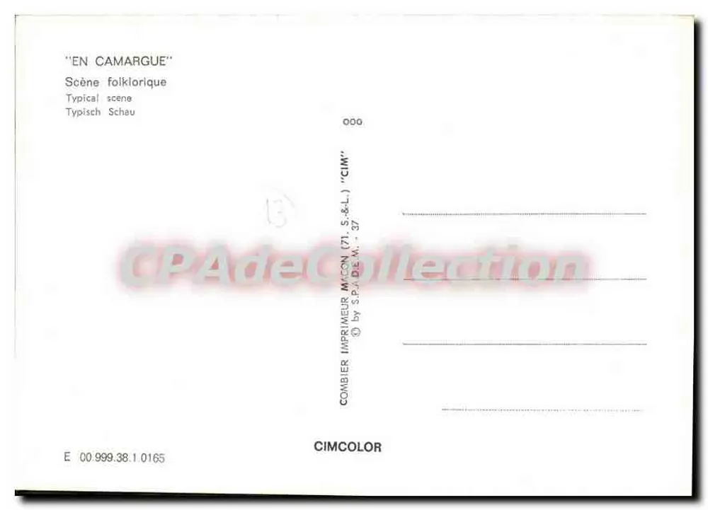 Camargue — Cena folclórica — Combier Imprimeur Macón (71, S.&L.) 'CIM' - Verso