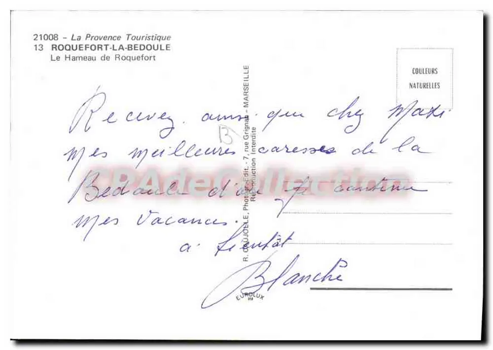 O Povoado de Roquefort — Roquefort-la-Bedoule — Editor R. DAUCLE — n° 21008 - Verso
