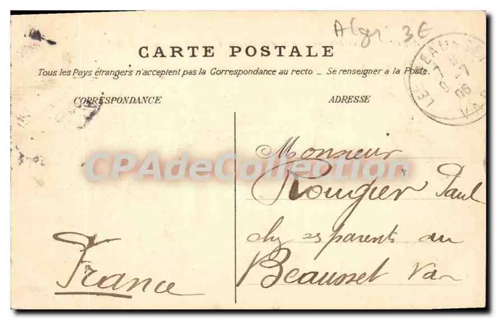 Alger — Der Boulevard und der Nautische Sport — Sammlung Z. F., Alger - Rückseite