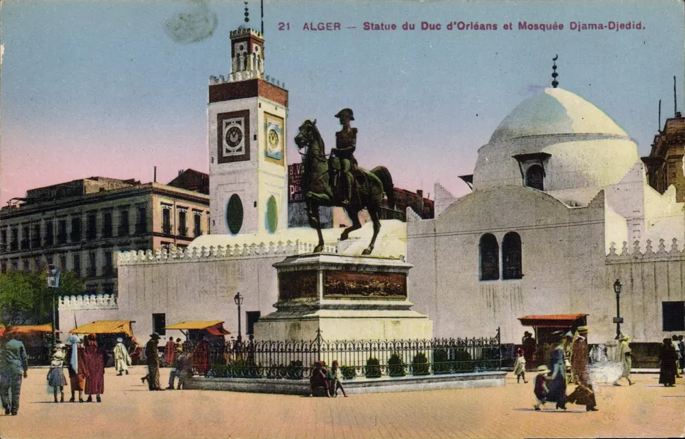 Alger — Statue des Herzogs von Orléans und Moschee Djama-Djedid - Vorderseite