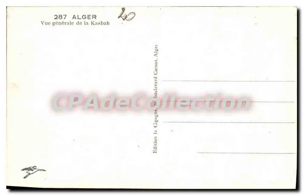 Algerije — Algemene uitzicht van de Kasbah — Uitgave la Cigogne, Alger - Achterkant