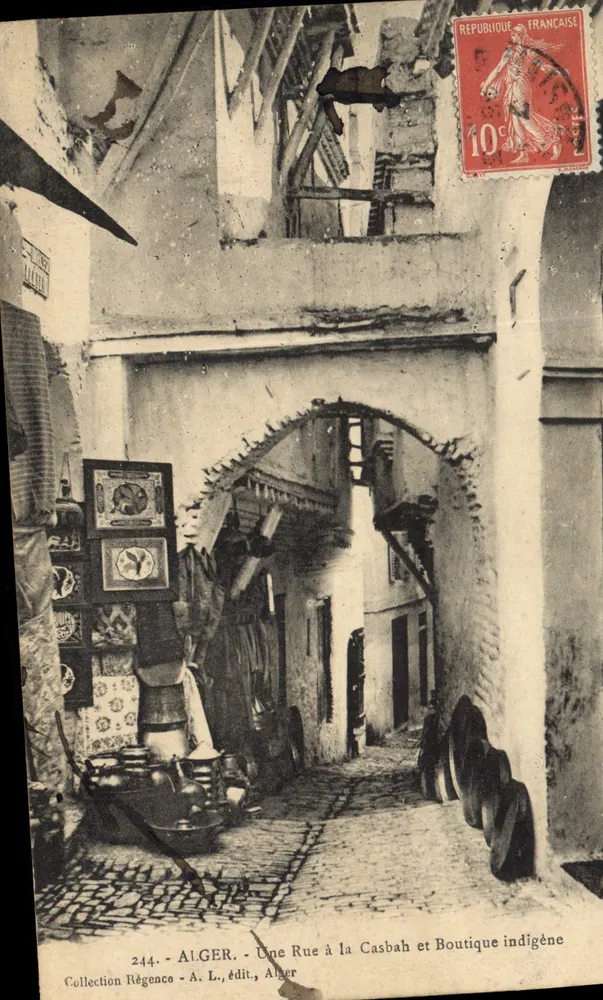 Algier - Eine Straße in der Kasbah und ein indigenes Geschäft — Sammlung Régence, A.L. Verlag, Algier - Vorderseite