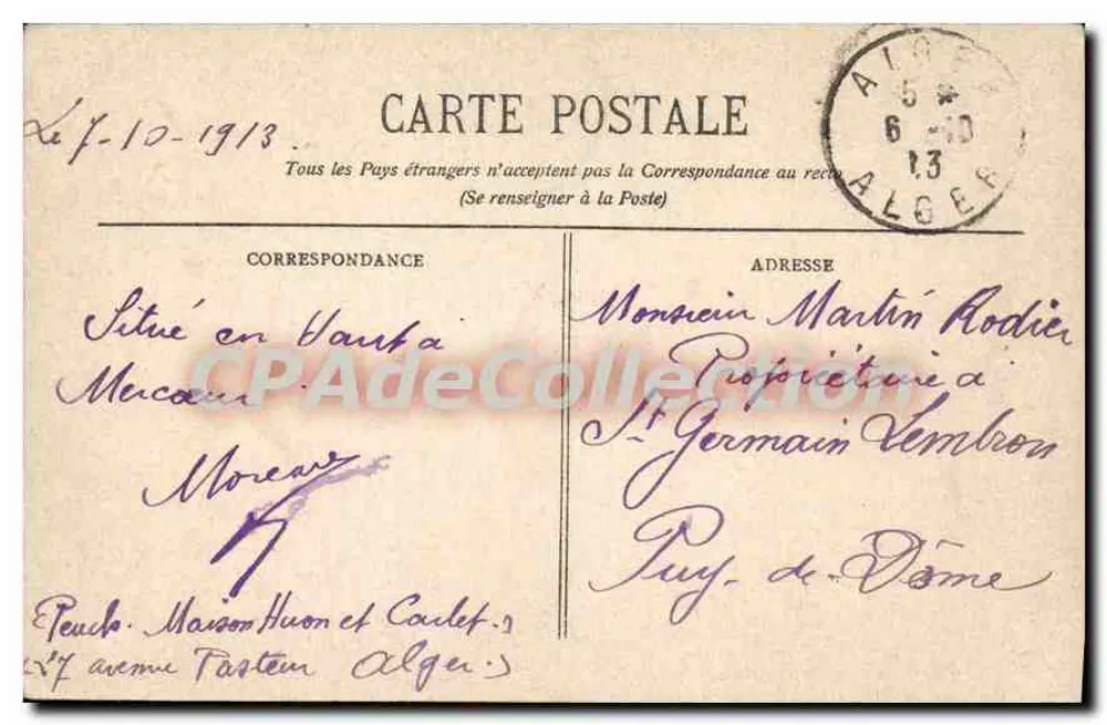 ALGER - O Novo Hotel das Postas - E. S. (nº287) - Verso