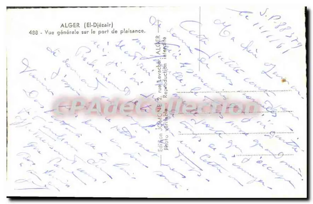 Algerien — Allgemeiner Blick auf den Freizeithafen — Édition Jomone, n° 488 - Rückseite