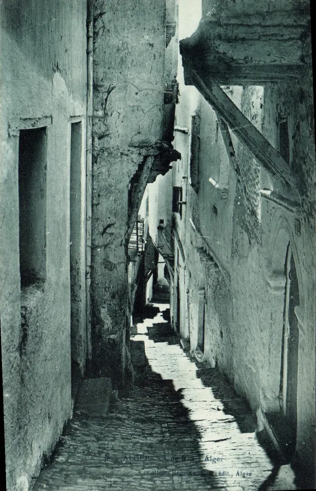Rue d'Alger — vista de uma rua pavimentada — Editor: Léon Bére, Alger - Frente