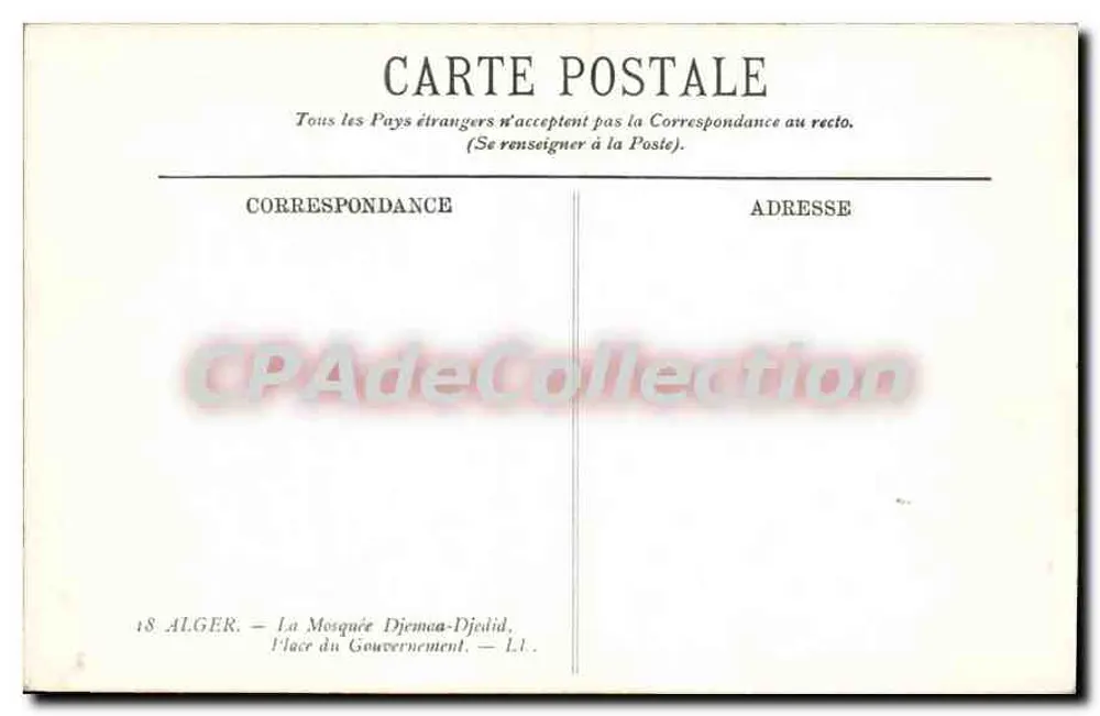 Argel — Place du Gouvernement — Mesquita Djemaa-Djedid — editor D'Apollon - Verso