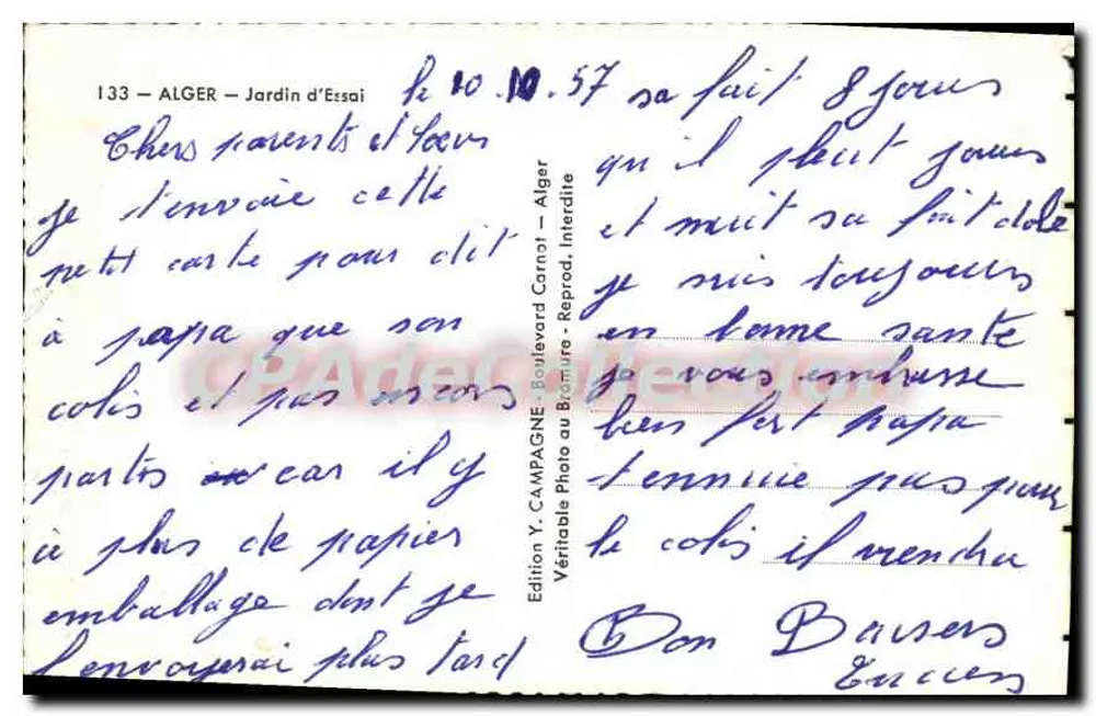 Jardim de Ensaios — Argel — Edição Y. Campagne - Verso