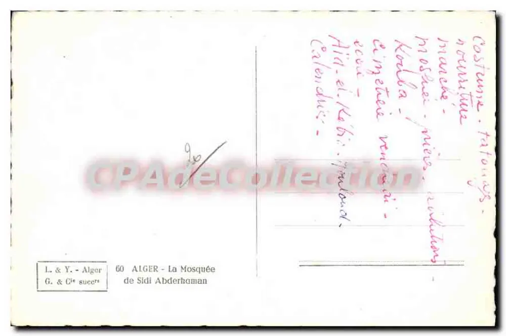 Alger - Mesquita de Sidi Abderrahman — L. & Y. Alger, n°60 - Verso