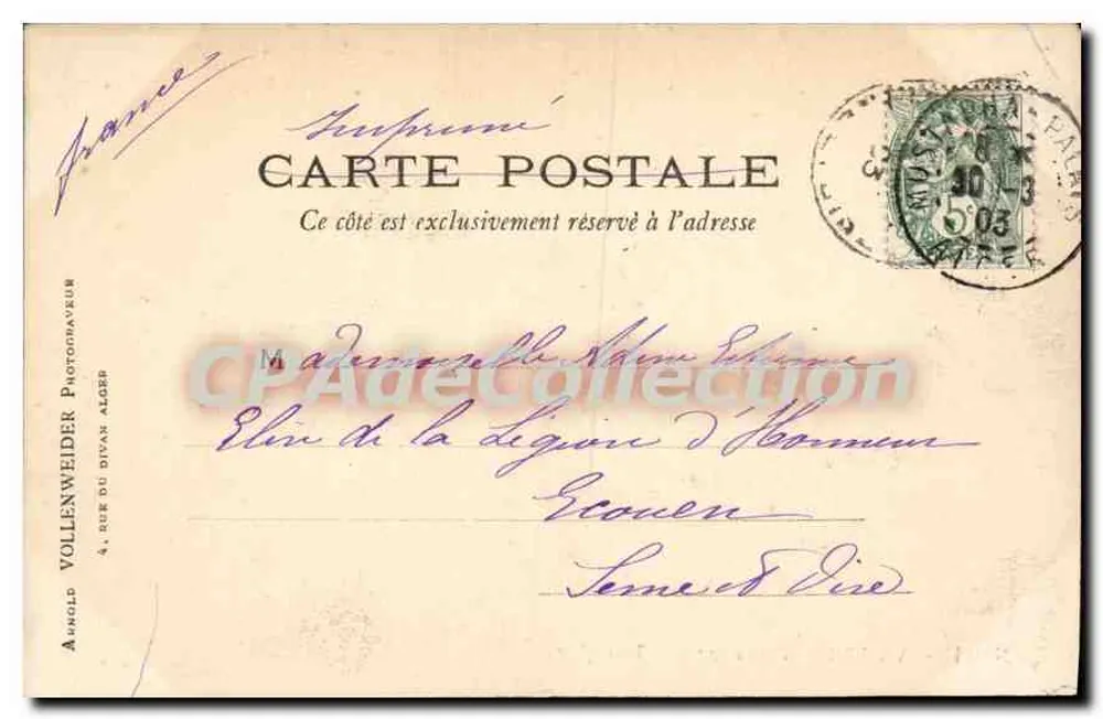 ALGER - Marabout van Sidi-Yaya — Nr 141, uitgever Arnold Vollenweider, gedateerd 30 mei 1903 - Achterkant