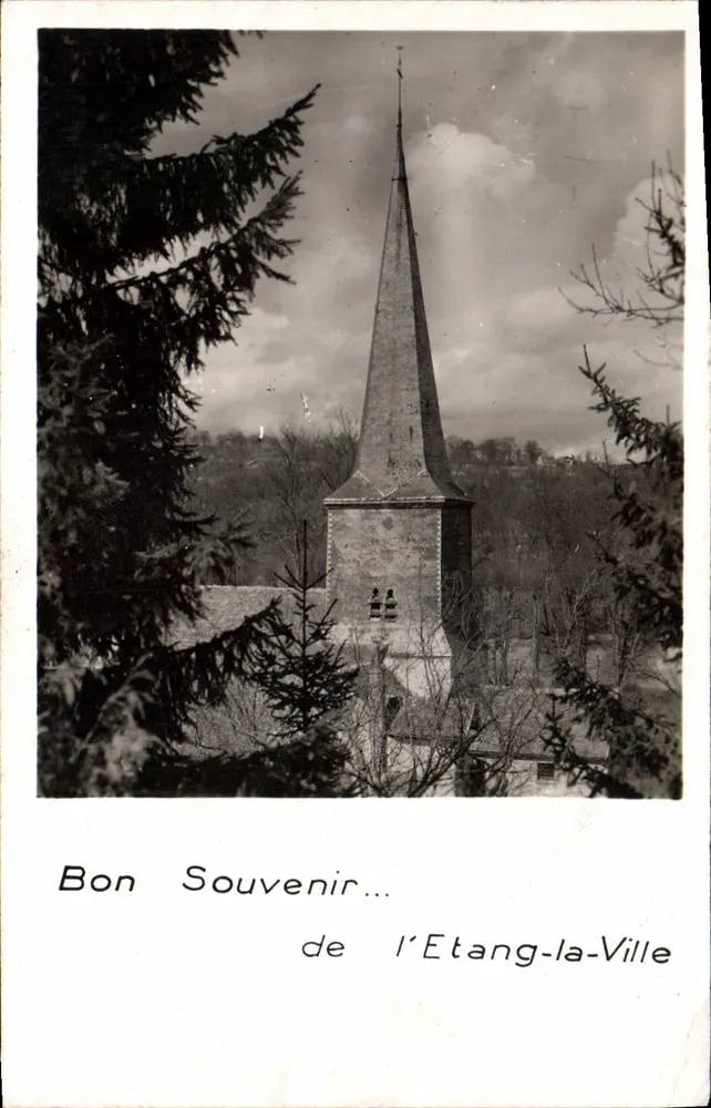 Étang-la-Ville — Kirche mit Spitzturm — Bon Souvenir... — französische Herstellung - Vorderseite