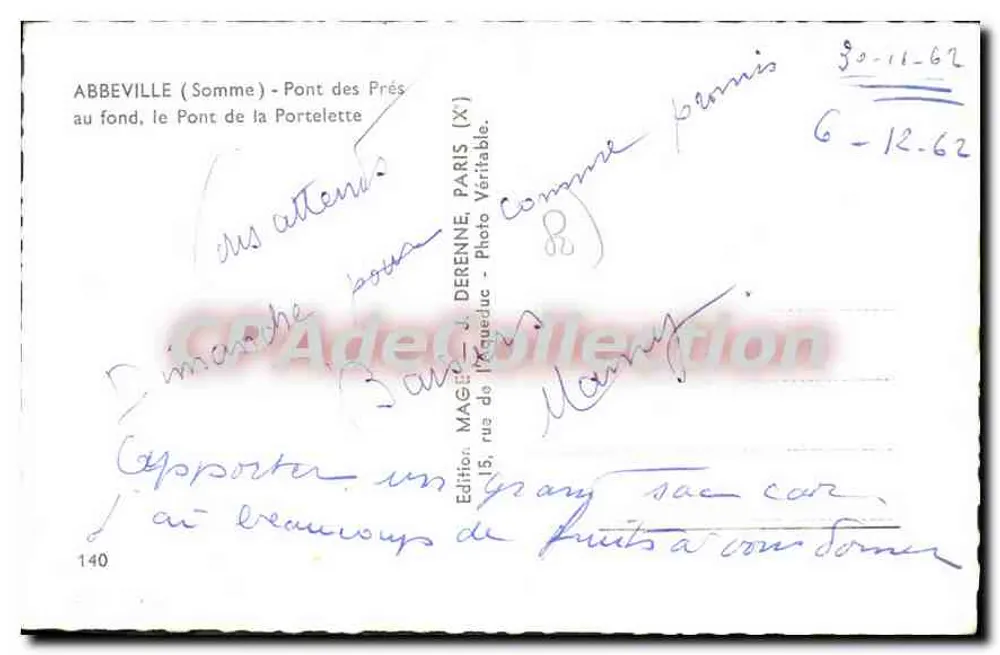 Abbeville (Somme) - Pont des Prés — Pont de la Portelette — Verlag MAGE, Nr. 140 - Rückseite