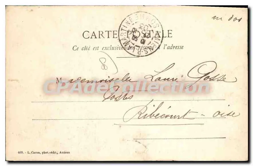 Amiens - As Margens da Somme — L. Caron, fot.-edit., Amiens, n° 400 - Verso
