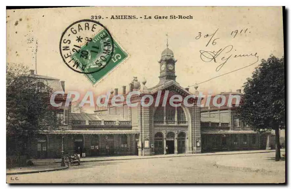 Amiens - A Estação St-Roch — Bilhete postal antigo n°329, edição L. C. - Frente