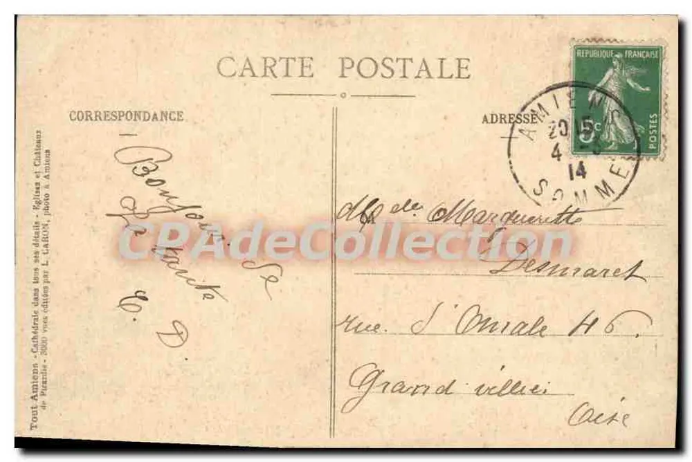 Amiens - Hospice Saint-Victor — editor Lacour-Berthiot, n° 111 - Verso