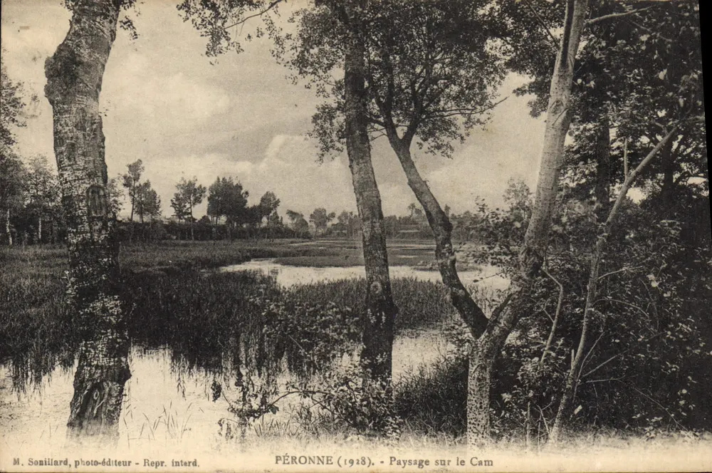 Péronne (1928) — Paisaje sobre el Cam — M. Sonillard, editor-fotógrafo - Anverso