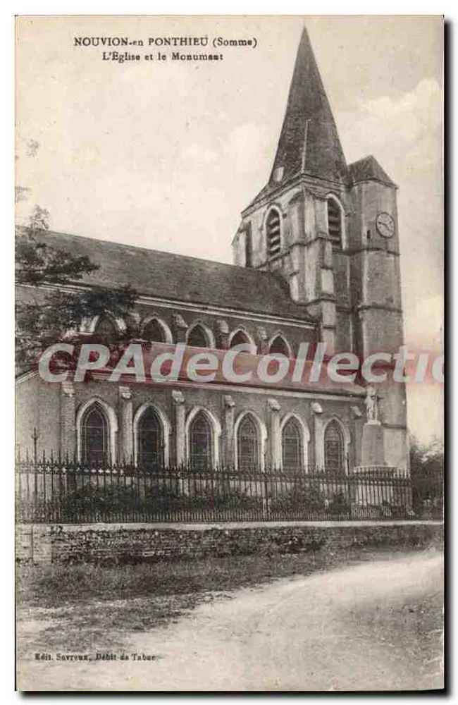 Nouvion-en-Ponthieu (Somme) — Die Kirche und das Denkmal — Verlag Savroux, Tabakladen - Vorderseite