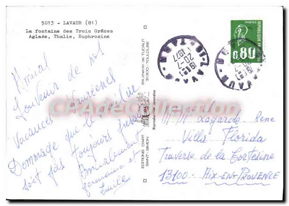 Lavaur — Die Fontäne der Drei Grazien — Éditions Dart Toulouse - Rückseite