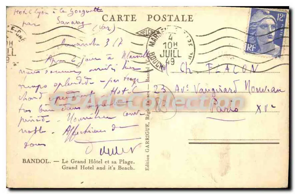 Bandol — Le Grand Hôtel et sa Plage — Edition Garrigue - Rückseite